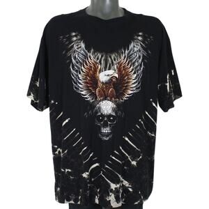 Vintage Y2K Goth Biker Skull Eagle Black Tie Dye Survivor Shirt 2XL mountain